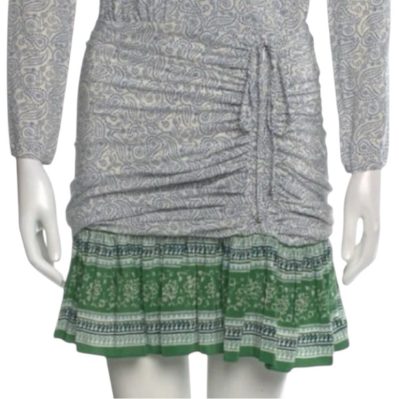 VERONICA BEARD Silk Dress w/ Ruched Skirt in Gray/Green Accents Size 2 - Picture 4 of 9